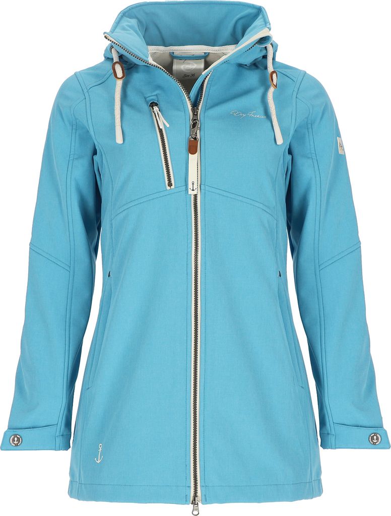 Dry Fashion Damen Softshellmantel Büsum mit abnehmbarer Kapuze - Melierte Softshelljacke mit Fleece-Innenfutter in Türkis Größe 36