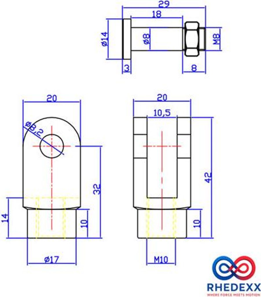 Gasdruckfeder Gasdruckdämpfer Zubehör Gabelkopf M10 32mm - 10mm , 2