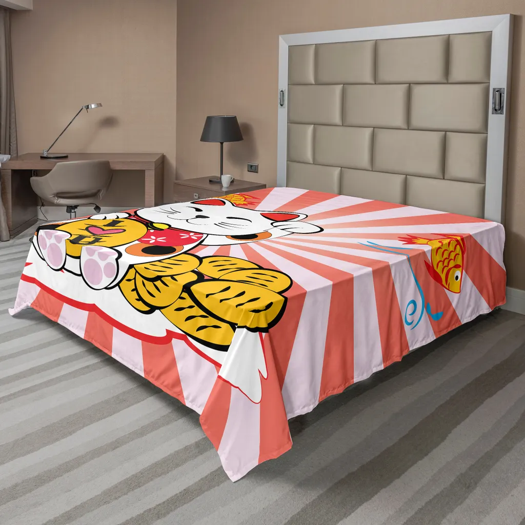 Drap supérieur imprimé style japonais en tissu doux pour lit XL 260cm