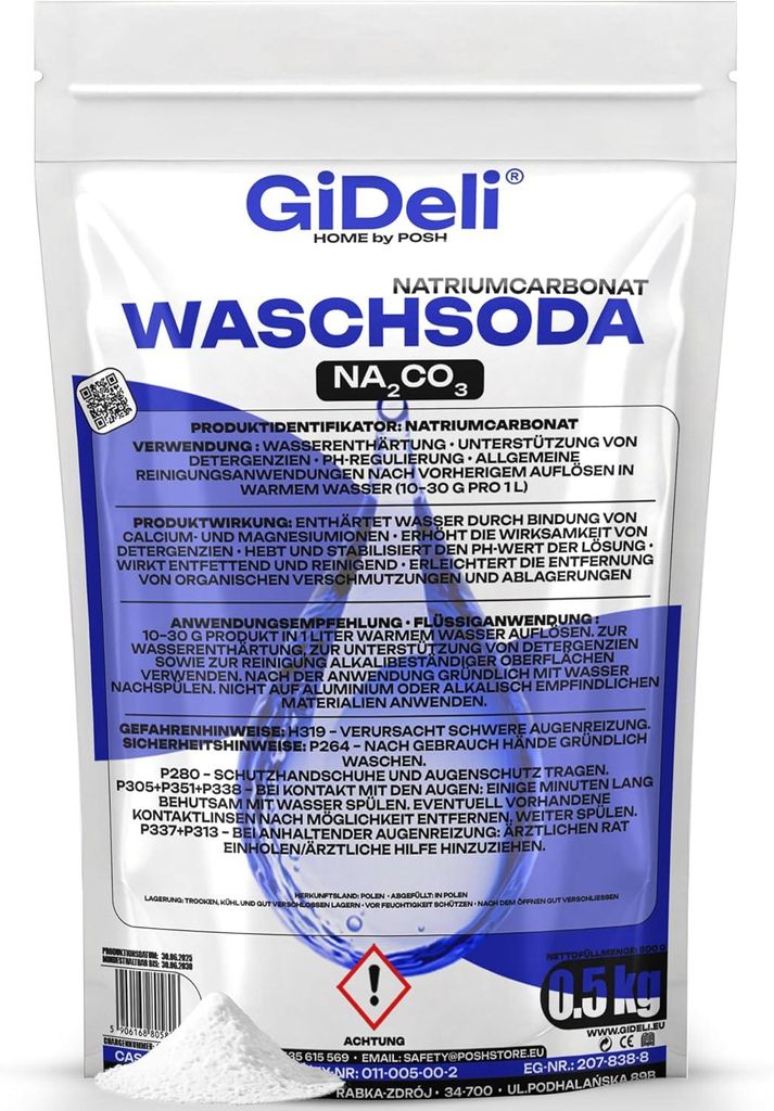 Waschsoda 500g Natriumcarbonat Na2CO3 Kalziniert Waschmittel Waschpulver GiDeli