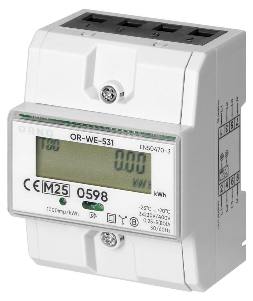 ORNO OR-WE-531 Drehstromzähler, 80 A, MID-, 3-phasig, 230 Produktbild 