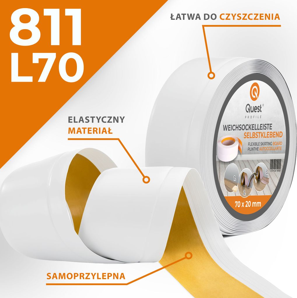QUEST Listwa przypodłogowa PCV 70x20mm, 15m, samoprzylepna Zdjęcie produktu 