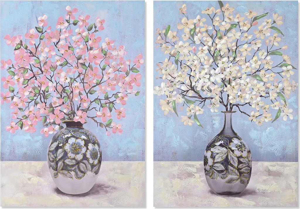 Duo de Tableaux Fleurs Traditionnel 70x100 cm : Format XL et Style Chic