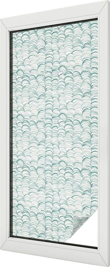 Buntglas Fensterfolie – 116x50 cm – Stained-Glass Design – blickdichte dekorative Sichtschutzfolie – selbstklebend, UV-Schutz – Grüne Welle