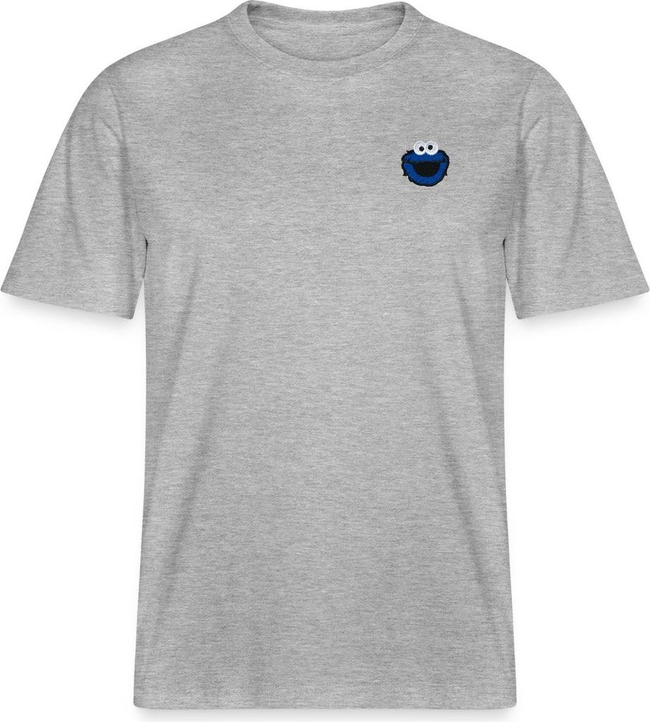Spreadshirt Sesamstraße Stick Krümelmonster Relaxed Fit Uni T-Shirt, L, Grau meliert
