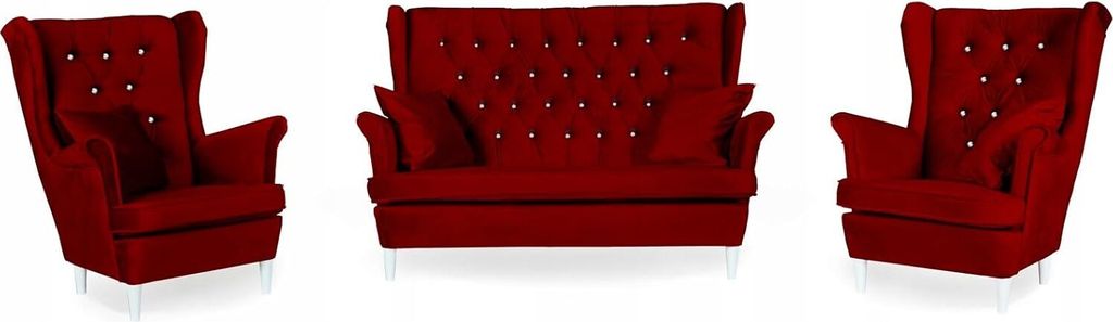 Family Meble Set aus Sofa + 2 Sessel Gaja 2-Sitzer Sofa Couch Zierpolsterung Freistehendes Lounge Sofa Bequem zum Entspannen Wohnzimmer Büro (ROY 13)