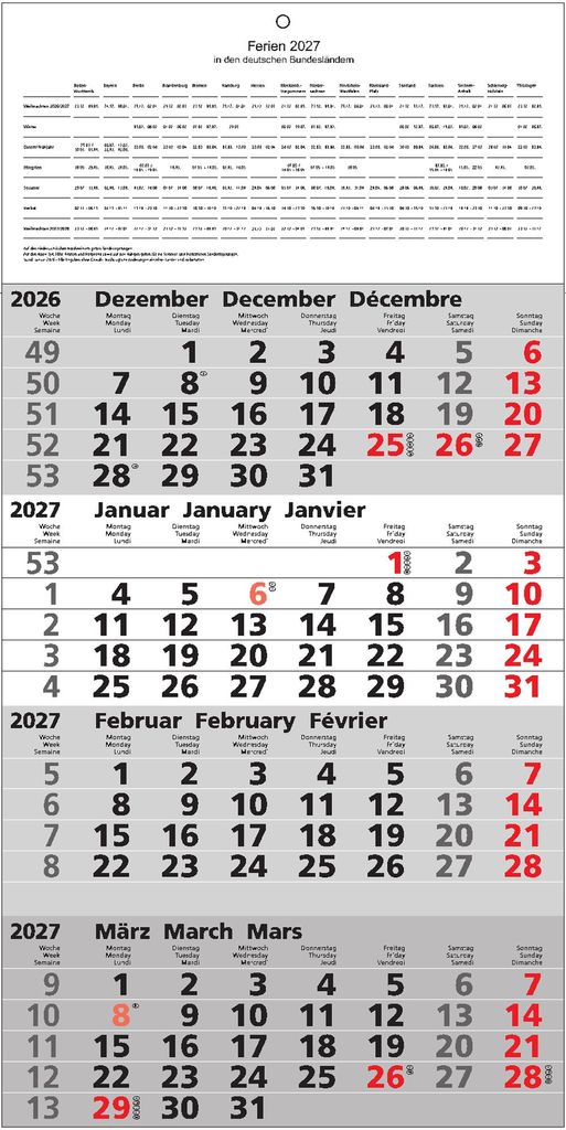 2027 ADINA Viermonatskalender 60x30cm m Tagesanzeiger und Produktbild 