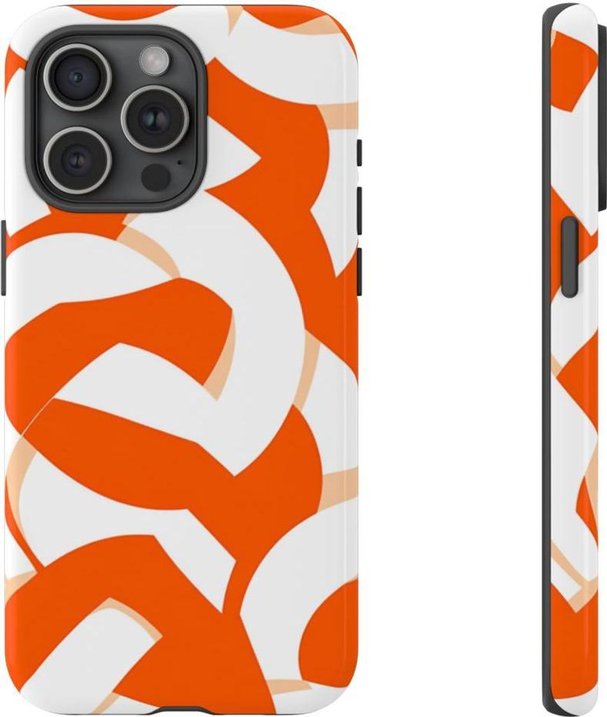 Glänzendes, robustes Design mit orange-weißem Geometriemuster – Hülle Kompatibel mit iPhone 15 Pro Max