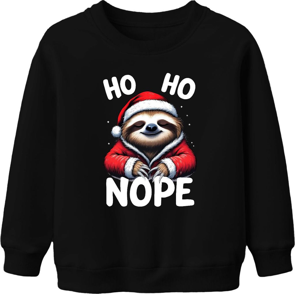 HO HO NOPE Weihnachts Faultier lustig Santa Mütze Geschenk Winter Uni Kinder Sweatshirt Pullover, Schwarz, 116