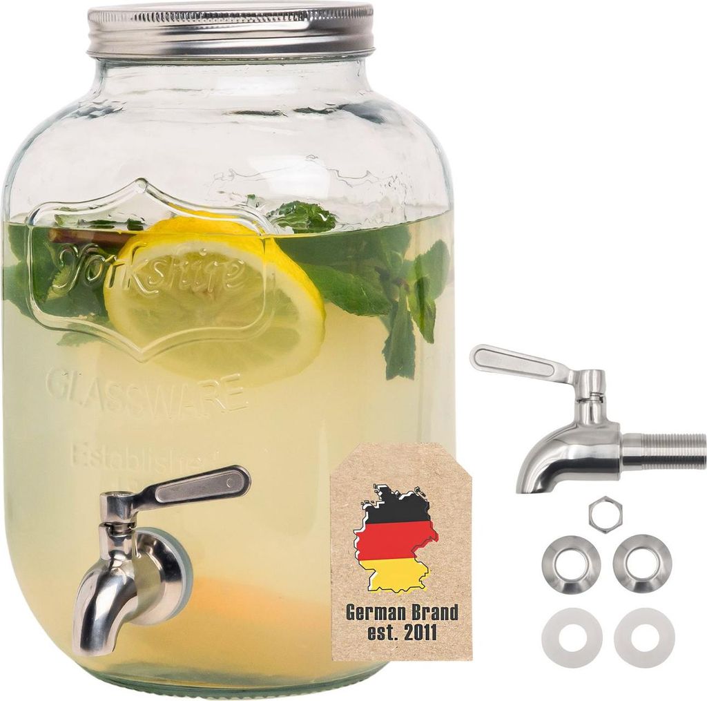 Intirilife Getränkespender 4 Liter aus Glas mit Zapfhahn - Wasserspender Saftspender Limonadenspender Glasbehälter für Getränke