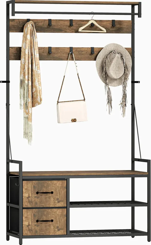 Portemanteau d'Entrée avec Banc à Chaussures 100x40x180 cm Brun Noir