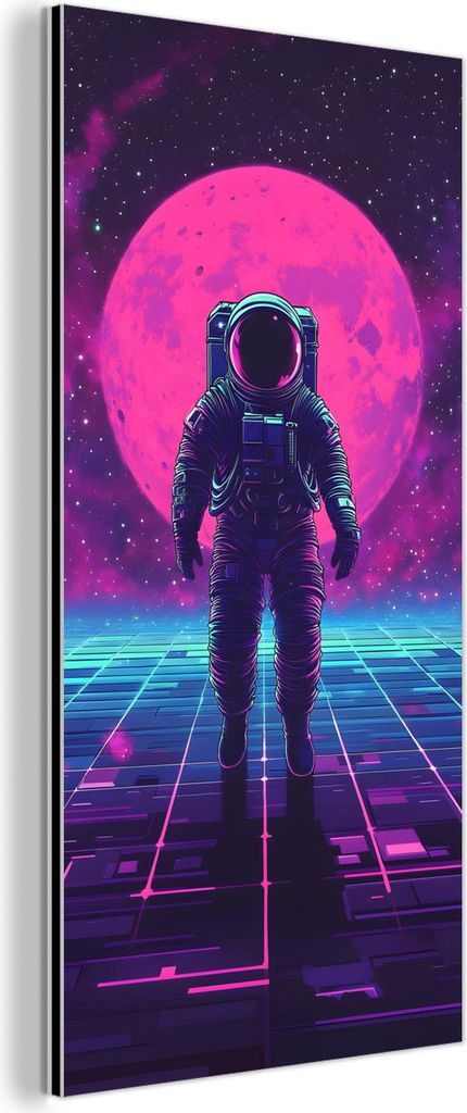 MuchoWow Wanddekoration Metall Metallbild Wandkunst 40x80 cm Astronaut - Mond - Rosa - Sternennebel MuchoWow Aluminium Gemälde - Wanddekoration - ...