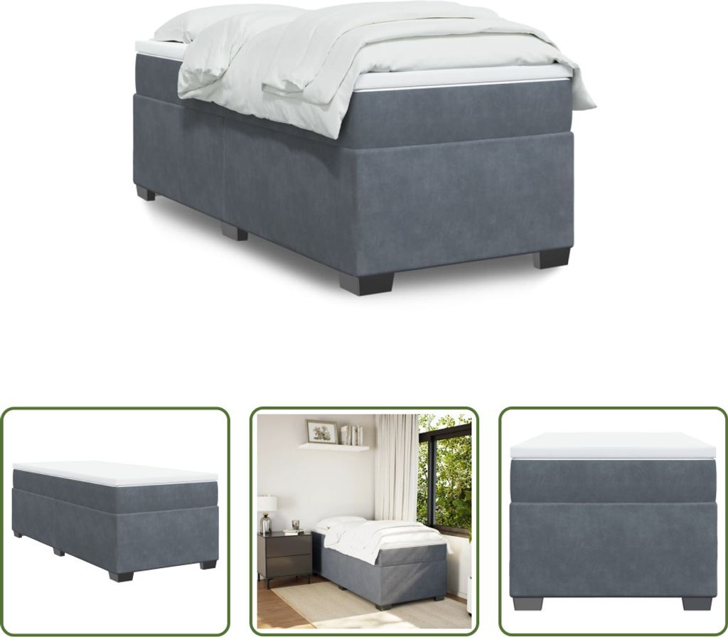 The Living Store Boxspringbett mit Matratze Dunkelgrau 90x190 cm Samt