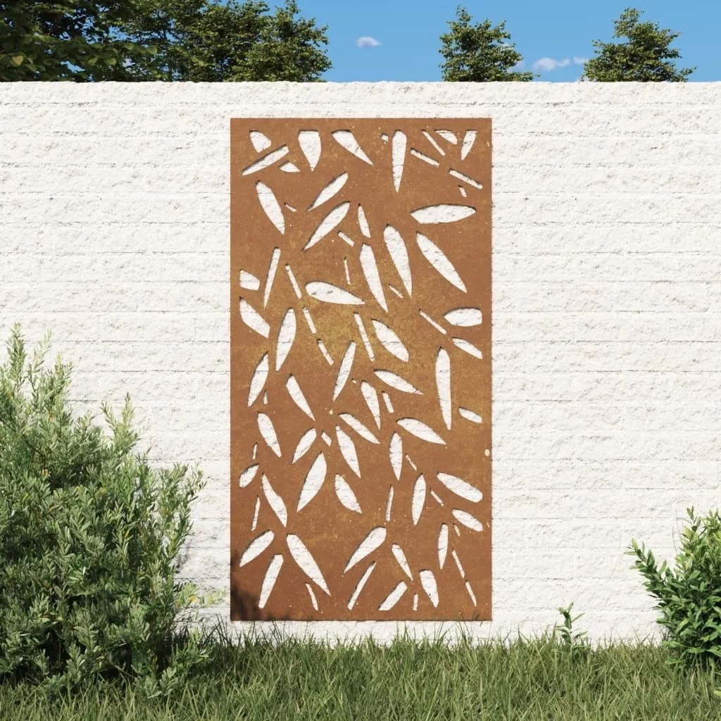 Déco murale acier corten 105x55 cm motif bambou pour terrasse chic