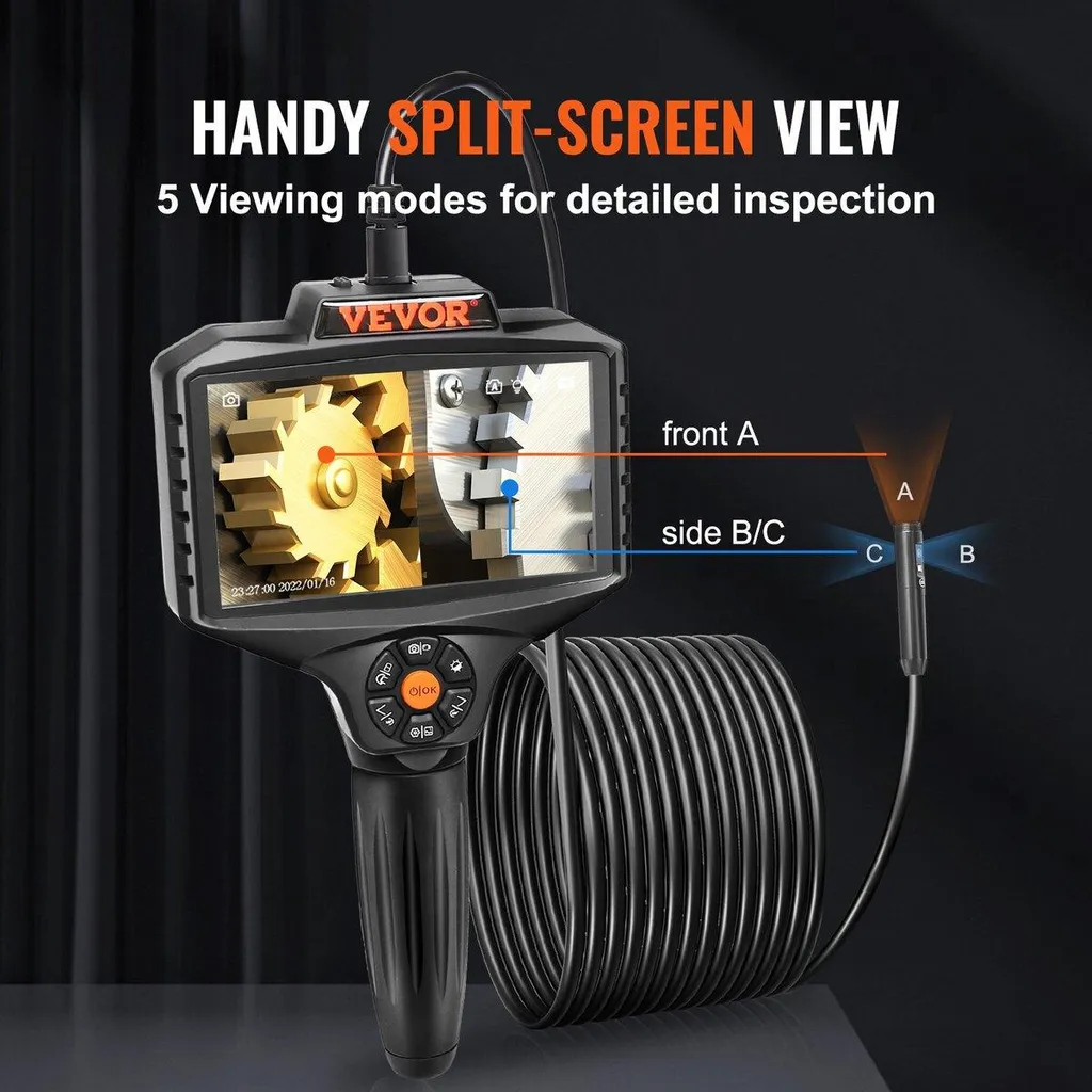 Endoscope Industriel Triple Objectif 5m avec Écran IPS 5 Pouces HD
