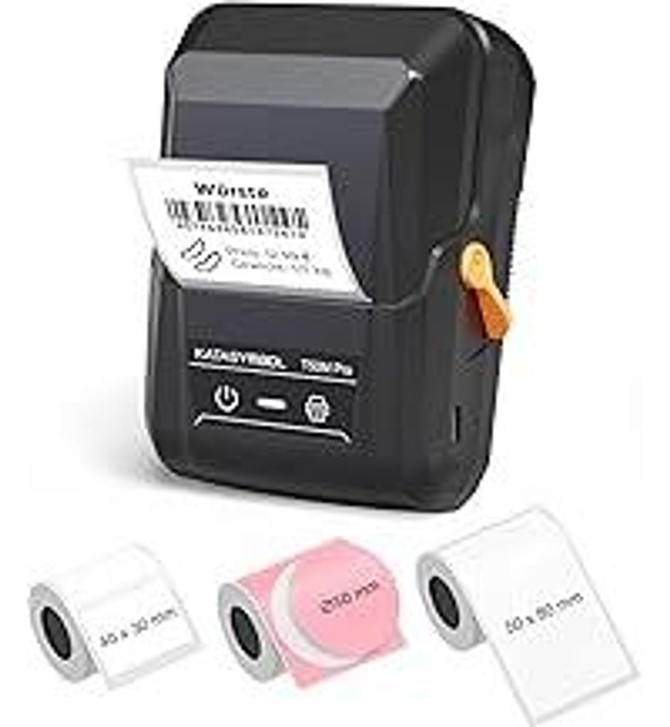 SUPVAN T50M Pro Etikettendrucker Bluetooth mit 3 Etikettenrollen (2 weiß 1 rosa) Value Pack, automatische Etikettengrößenerkennung, für Einzelh...