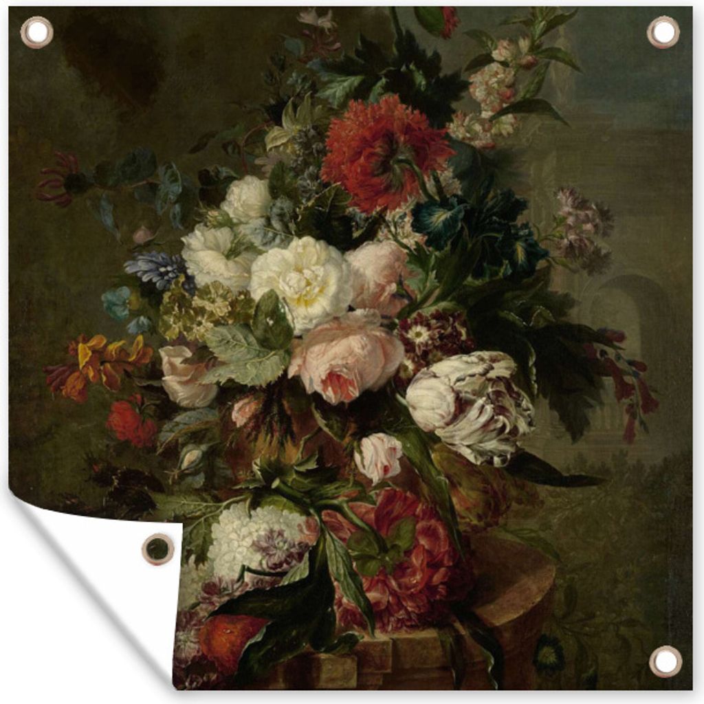 MuchoWow 50x50 cm Outdoor-Poster Gartendeko Sichtschutz Garten Poster für den Garten Stilleben mit Blumen - Gemälde von Harmanus Uppink