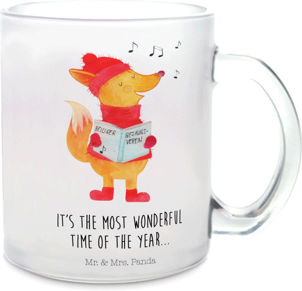 Mr. & Mrs. Panda Tee Tasse Fuchs Sänger - Transparent - Geschenk, Weihnachten, Teetasse, getränkebecher, Weihnachtslieder, Winter, Häferl, Trink...
