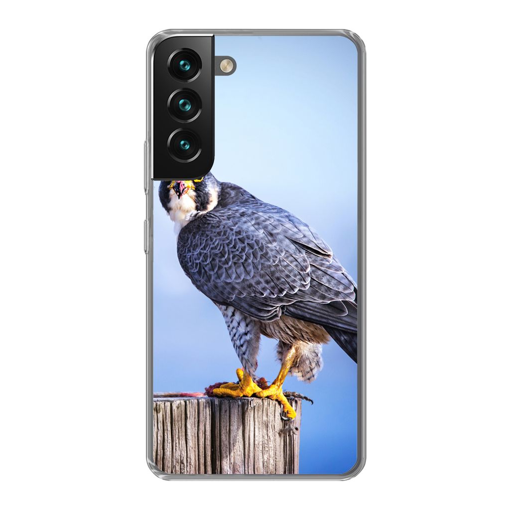 MuchoWow Handyhülle Schutzhülle Hülle für Samsung Galaxy S22 Plus Nahaufnahme eines Raubvogels auf einer dicken Holzstange Silikon Softcase H...