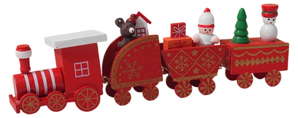 Weihnachtszug-Dekoration, festlicher Mini-Holzzug als Tischdekoration, Weihnachtszug-Mittelstück für Kaminsims und Esstisch, frohes neues Jahr!