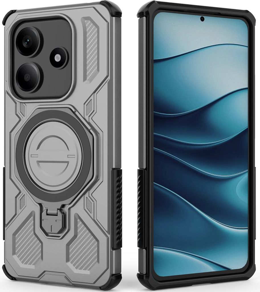 Robuste Handyhülle für Xiaomi Redmi Note 14 5G mit Ringhalter Ständer Stoßfest, Magnetisch, Dual-Layer Schutz Grau