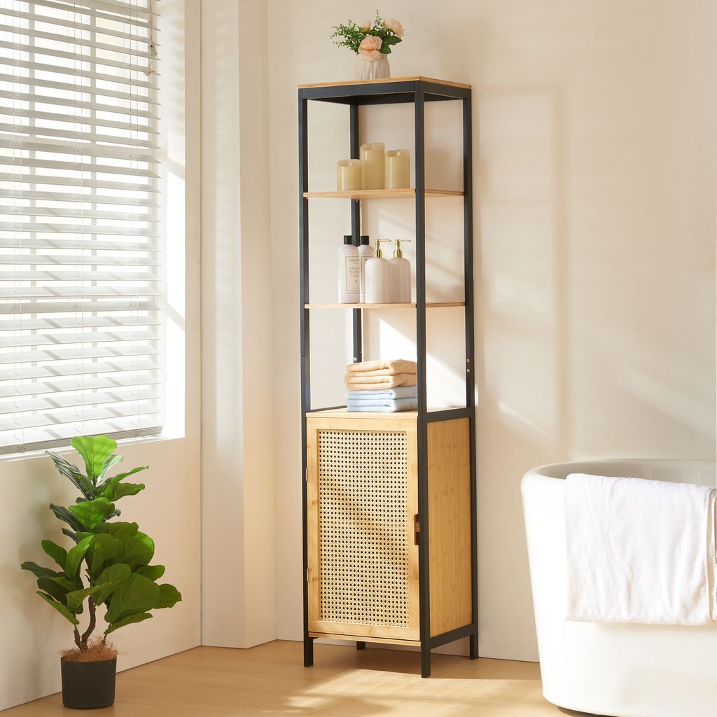 Wysoka szafka 'Tervola' 172x40x35cm bambus/rattan w kolorze Zdjęcie produktu 