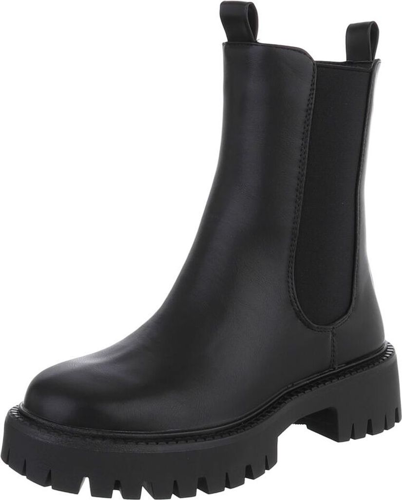 Ital-Design Damen Stiefeletten Chelsea Boots Leicht gefüttert Textiloptik, Lederoptik Plateaustiefeletten 90598554 Schwarz Gr. 38