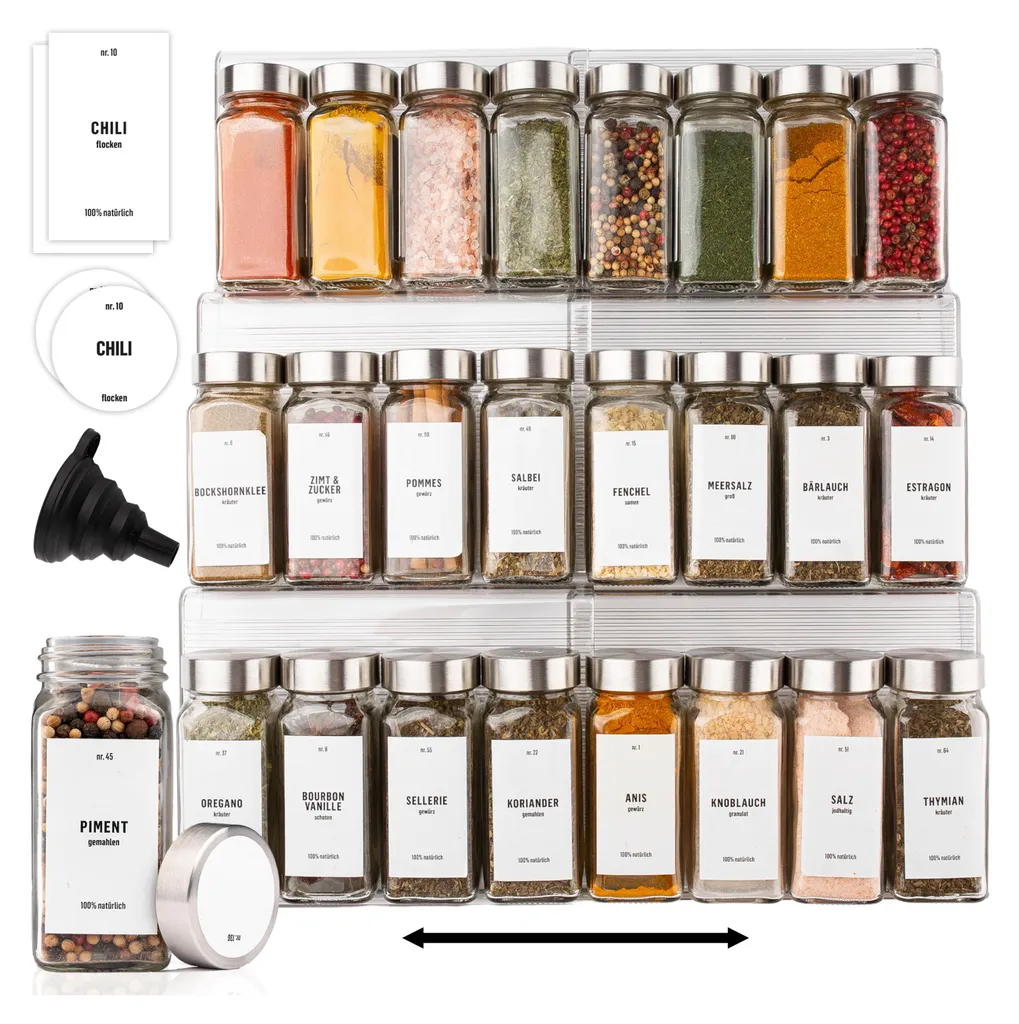 Aménagement Tiroir Cuisine pour Épices en Acier avec 24 Boîtes de Stockage