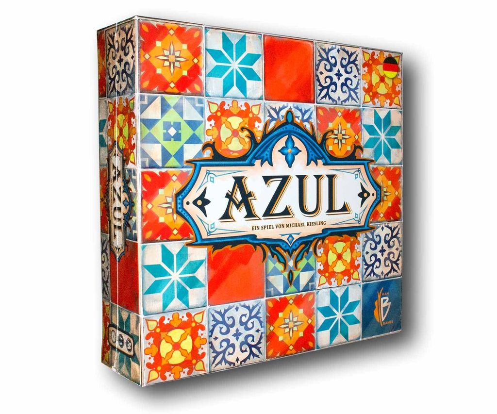 The image shows the box of the board game Azul, decorated with colorful tiles.