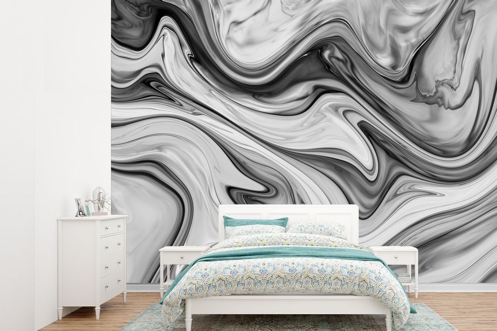 MuchoWow Fototapete für Wohnzimmer oder Schlafzimmer Wandtapete Vinyl Motivtapete Marmor - Muster - Grau - Marmoroptik - Schwarz - 330x240 cm - ...