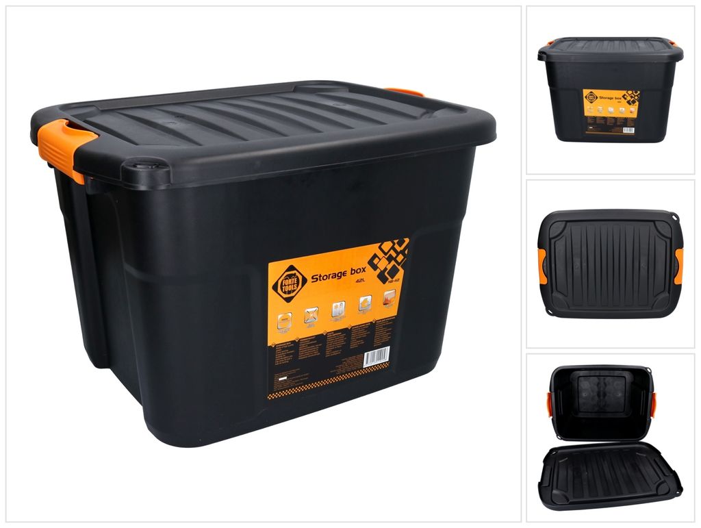 FORTE Tools Aufbewahrungsbox 42 l mit Klickverschluss 50x39x34 cm in schwarz Werkzeugkoffer, Box, robust, stapelbar, abschließbar ( 000051361905 )