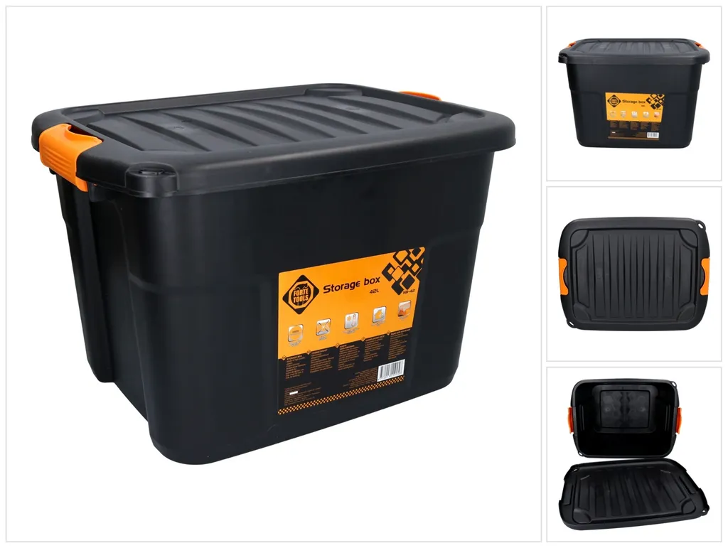 Boîte de rangement empilable et verrouillable FORTE Tools 42L solide