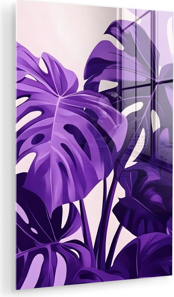 MuchoWow Glasbilder - Bilder auf Wandbild - Foto auf Glas Blätter - Lila - Tropisch - Abstrakt 40x60 cm Wanddekoration aus Glas - Acrylglasbild - ...