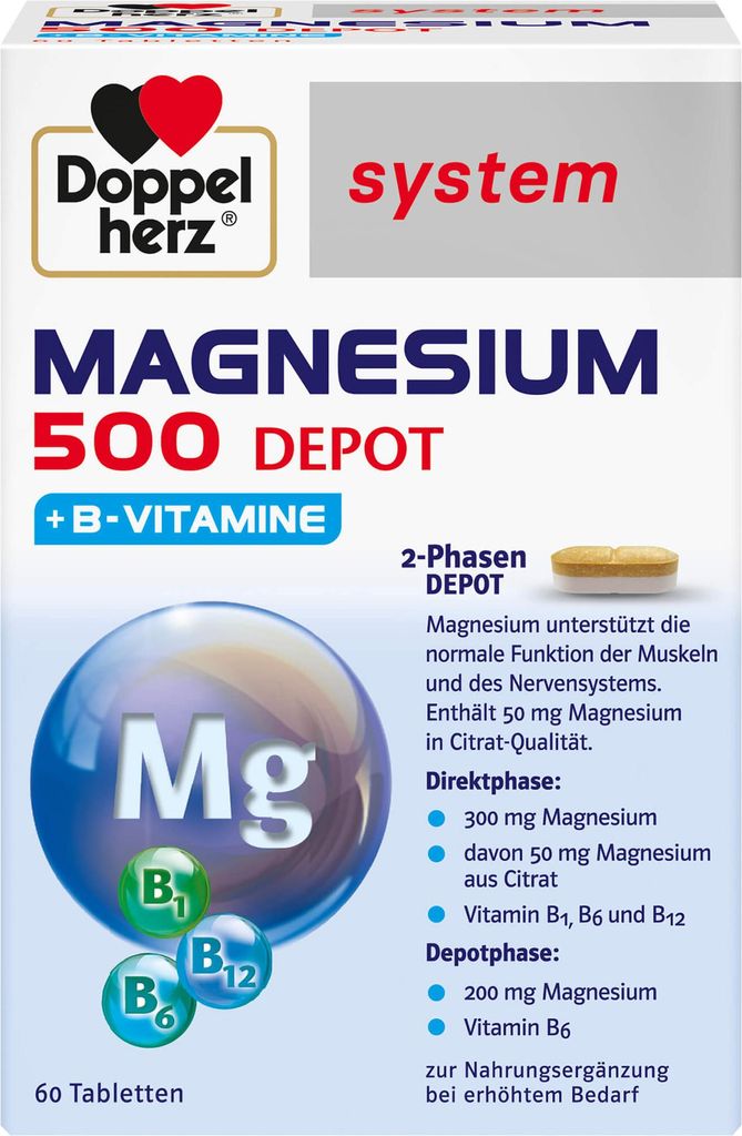 Doppelherz system Magnesium 500 Depot Tabletten für Muskeln und das Nervensystem, 60 St. Tabletten