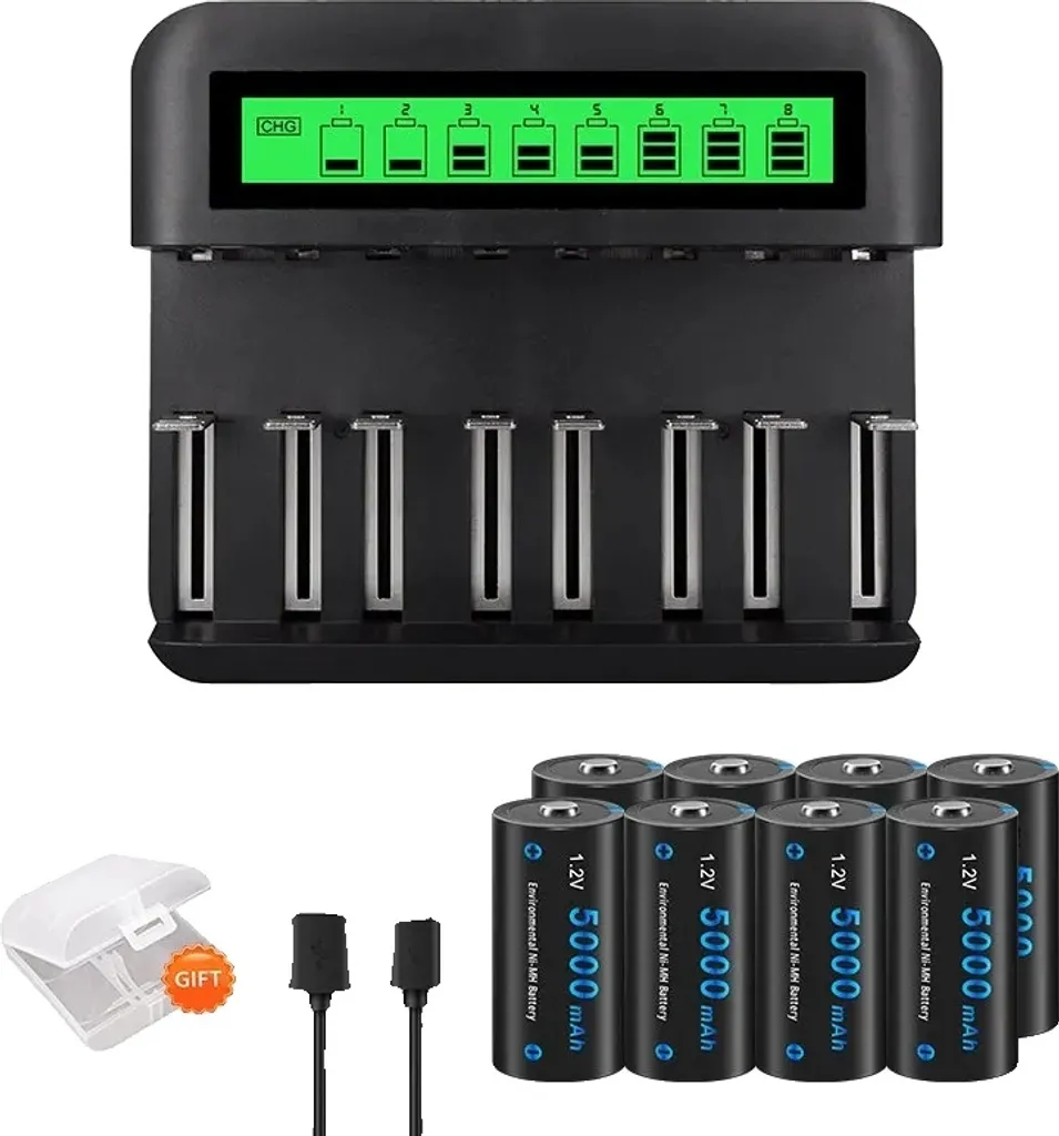 Chargeur de piles rechargeables C D haute capacité 8PCS universel