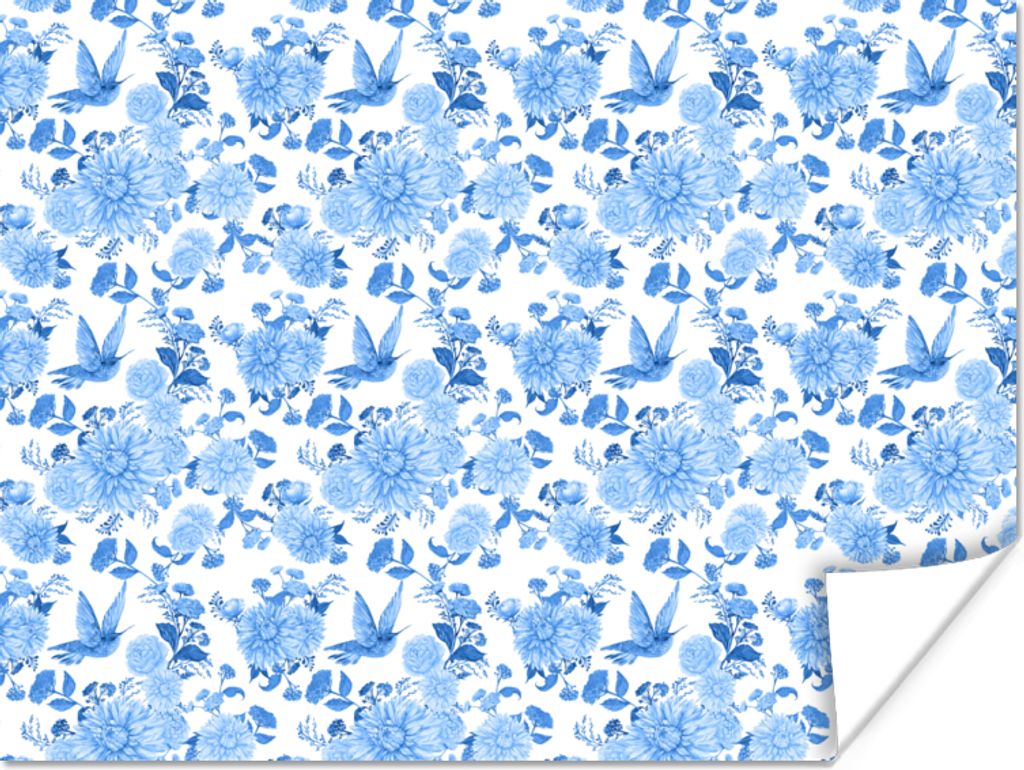 MuchoWow Poster Blumen - Muster - Blau 40x30 cm - Plakate für die Wände - Poster Wohnzimmer