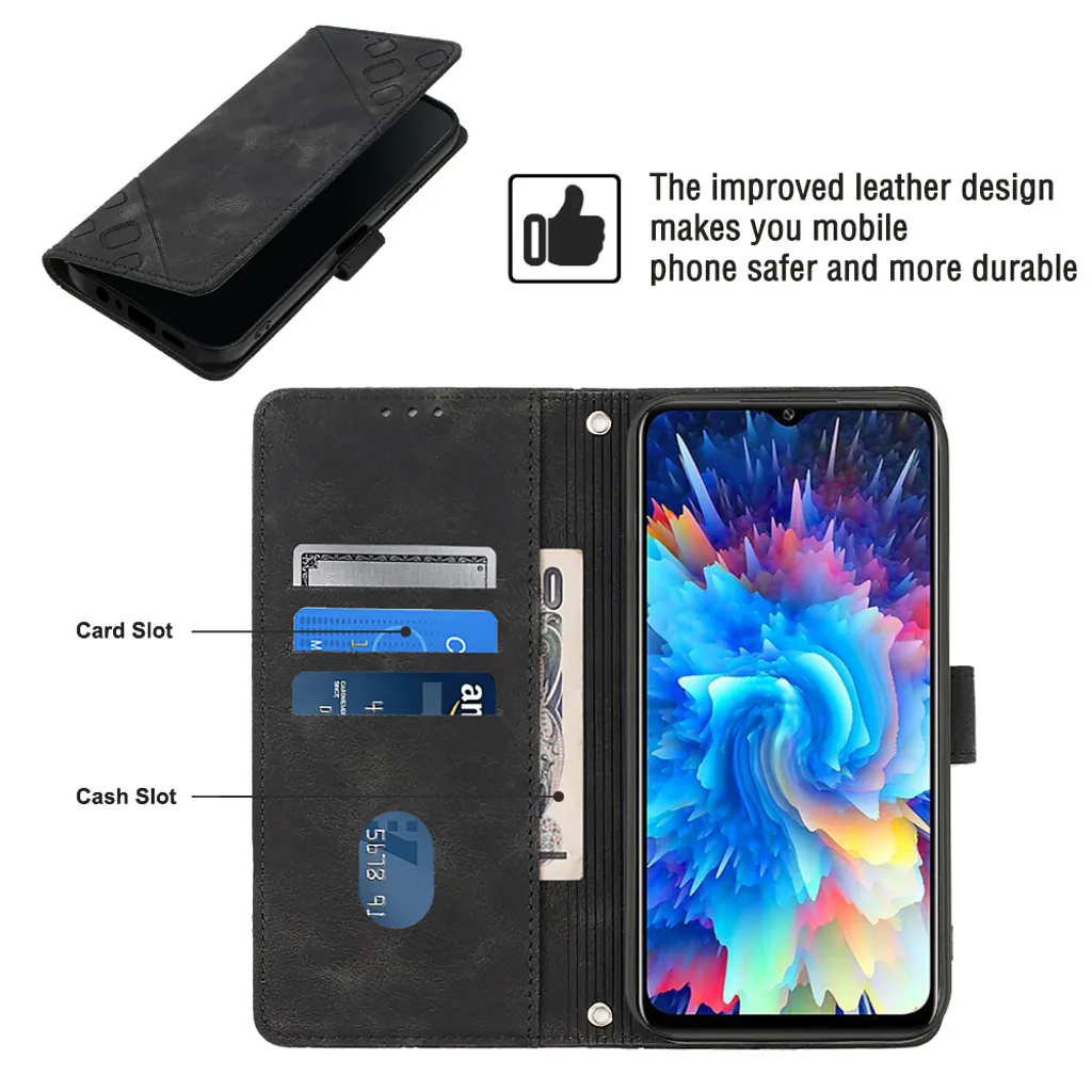 Custodia Infinix Hot 20 5G X666 X66B Portafoglio Pelle Nero Rilievo - 5