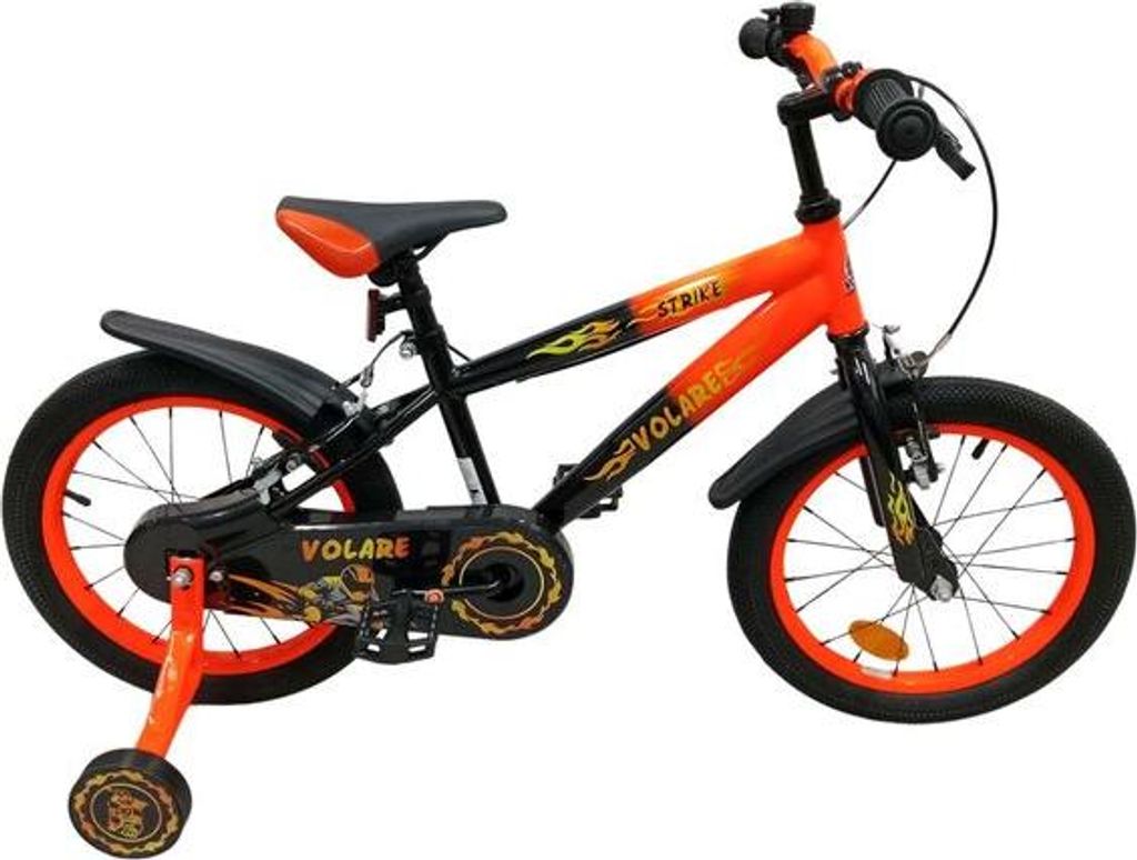 Volare Strike Kinderfahrrad - Jungen - 16 Zoll - Schwarz Orange - Zwei Handbremsen