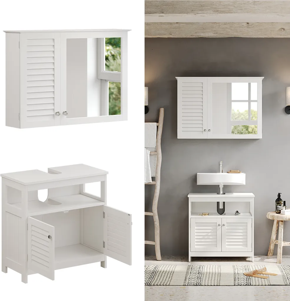 Ensemble meuble sous-vasque et étagère Vicco Riad Blanc pour salle de bain