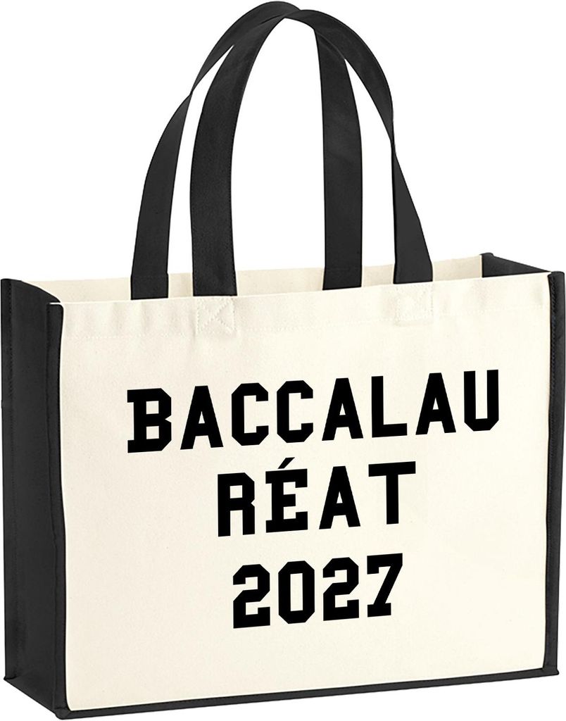 Huuraa Jutetasche Baccalauréat 2027 Abschluss Frankreich 21 Liter Black Jute und Baumwolle Einkaufstasche Geschenkidee