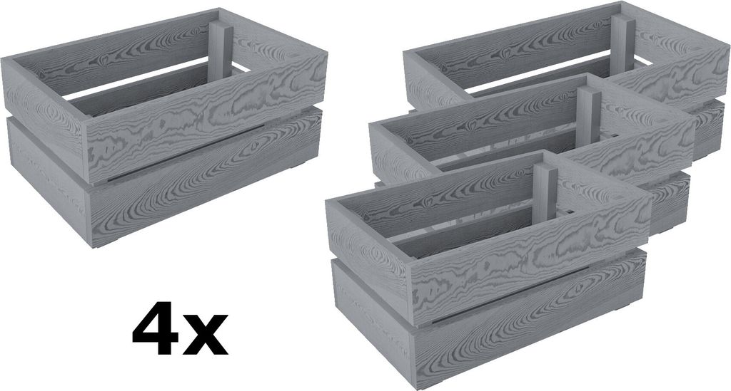 Lermowood Holzkisten 4x Box0421 25 x 40 x 19cm Grau | Dekokisten aus Holz Massive Holzkiste Regalkiste Weinkiste
