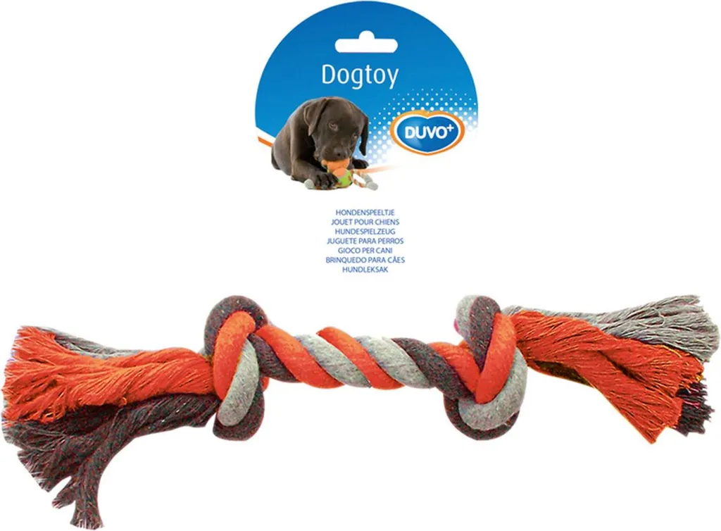 Gioco Igiene Dentale Cane Duvo+ Knot Cotone 35cm - Grigio e Arancio