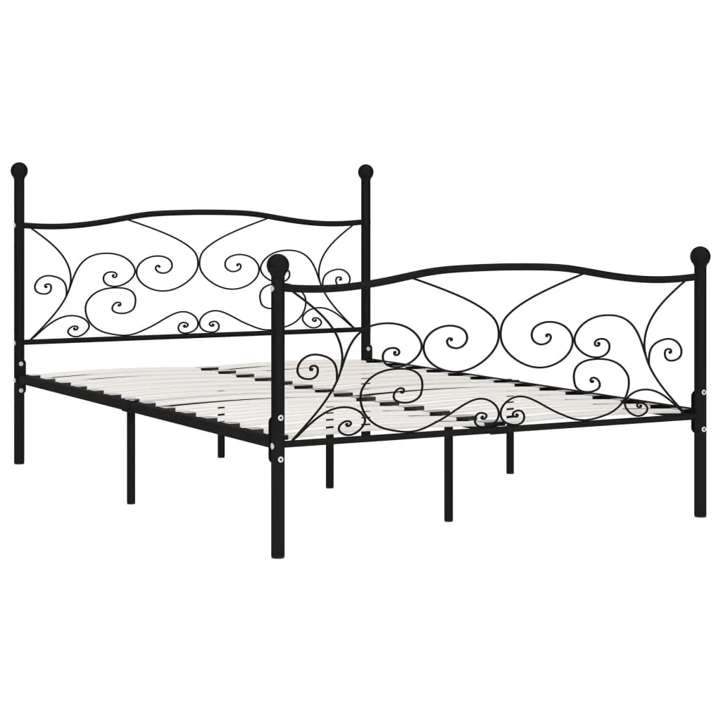Cadre de lit robuste 140x200 noir métal avec sommier à lattes inclus