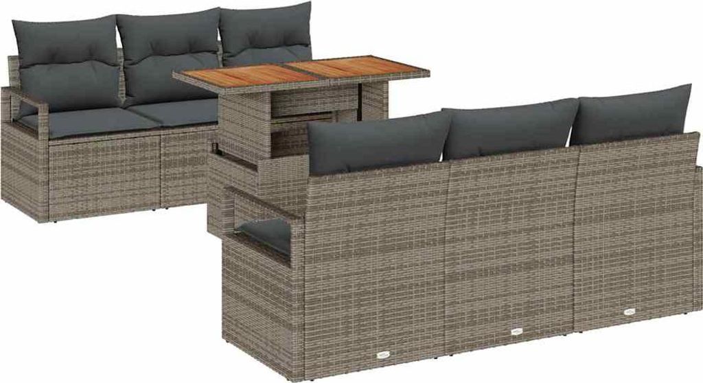 Garten-Sofa-Set mit Speicher 7 pcs Grau Poly Rattan