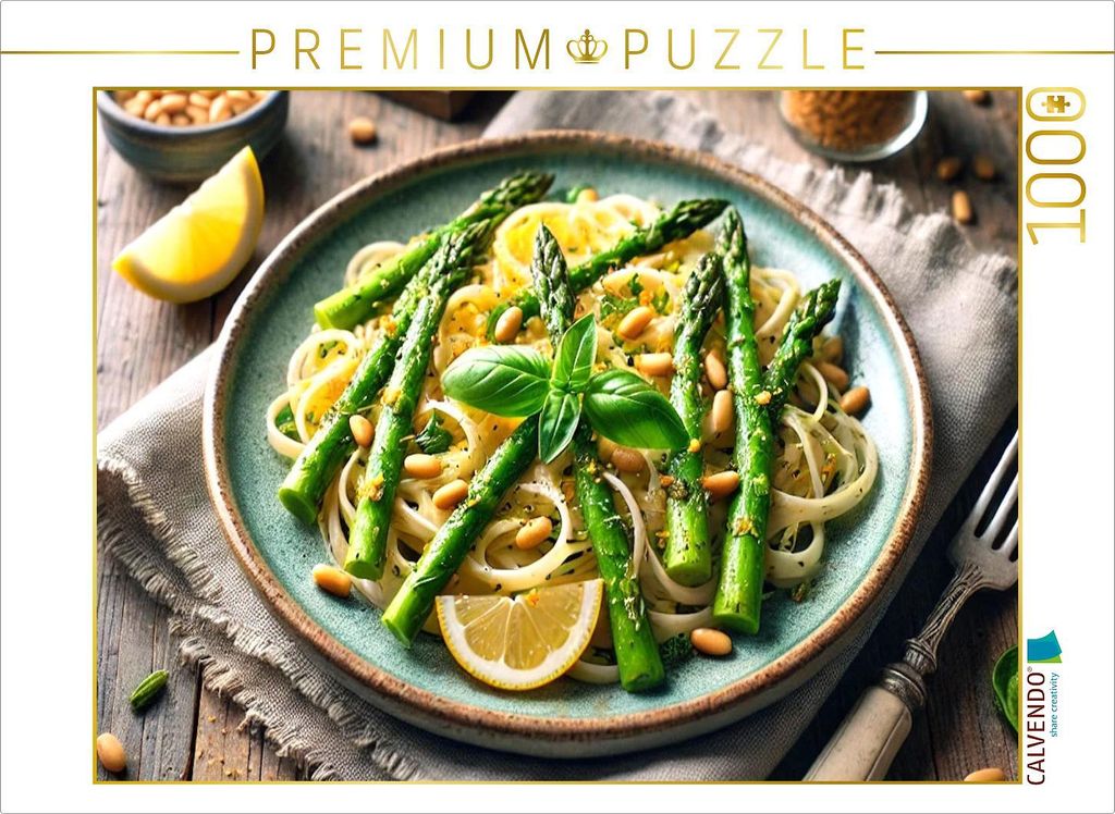 CALVENDO Puzzle Frische Pasta mit grünem Spargel | 1000 Teile Lege-Größe 64x48cm Foto-Puzzle für glückliche Stunden