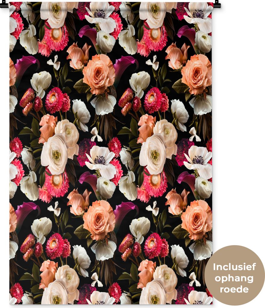 MuchoWow Wandteppich Wandbehang Blumen - Rosen - Farben 90x135 cm Tapisserie Dekoration Wandtuch - Baumwolle - Wandskulptur