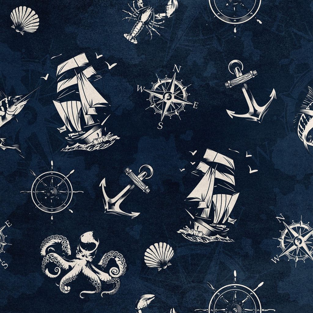 Royal Samt Stoff Polyester Zum Nähen - Motiv Meeresgeschichten