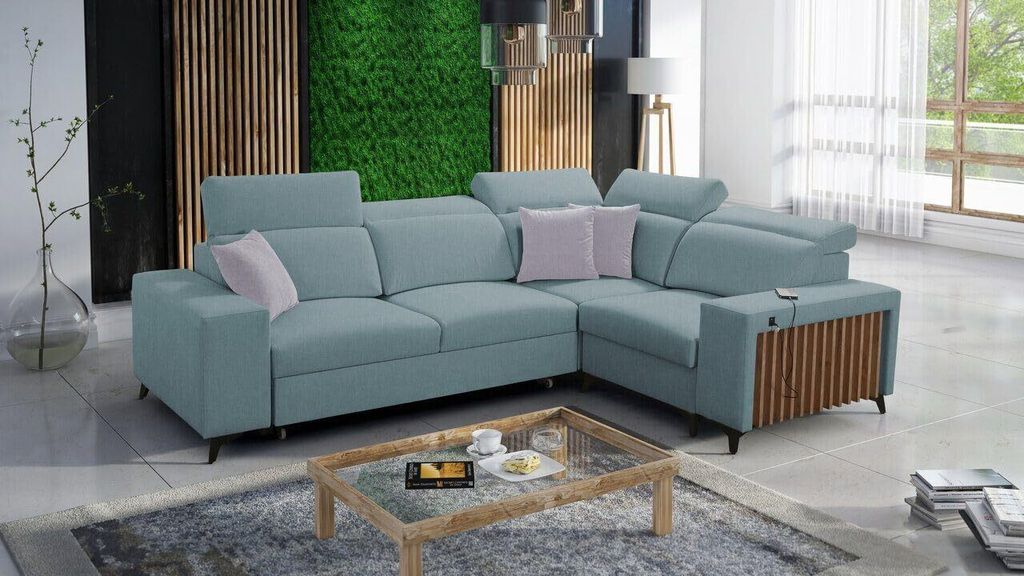 Ecksofa Benny II mit Schlaffunktion und Bettzeug-Behälter, mit USB-Anschluss Sawana72