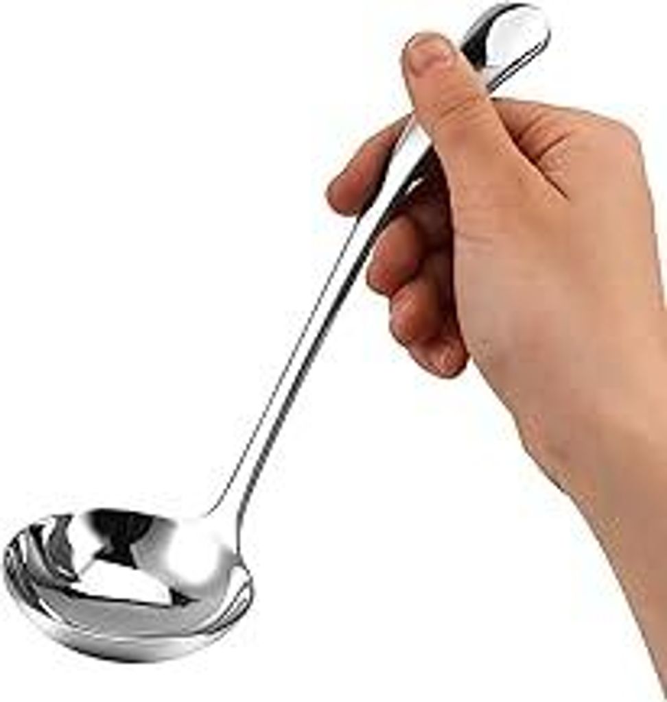 Edelstahl Silber Suppenschöpfer, 20 cm Soßenkelle, Suppenkelle, Servierlöffel von Suppen und Eintöpfen, Spülmaschinenfest(Kleiner Suppenlöffel)
