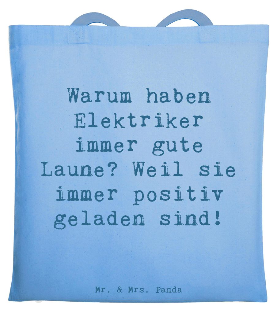 Mr. & Mrs. Panda Stoffbeutel Spruch Positiver Elektriker - Sky Blue - Geschenk, Elektroniker, Schultasche, Tote Bag, Laptoptasche, Elektromeister, ...
